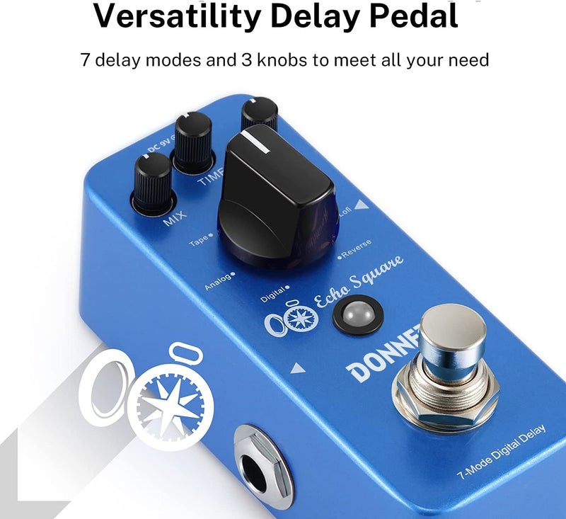 Donner Echo Square Delay Pedal - Digital 7-Modes Delay for Electric Guitar, Multi-Delay including Digital, Analog, Tape, Mod, Sweep, Lofi, Reverse - True Bypass - Image 4